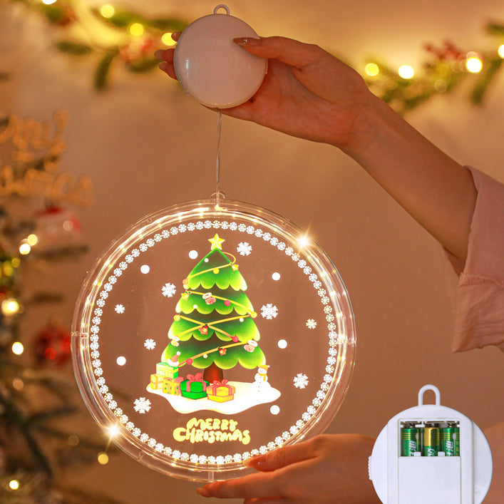 Moderne Art Deco Batterie PS Runde Bemalte Weihnachtsmann Weihnachtsbaum Glocke Rentier Schnee Saugnapf LED Wandleuchte Dekoration Licht Für Esszimmer 
