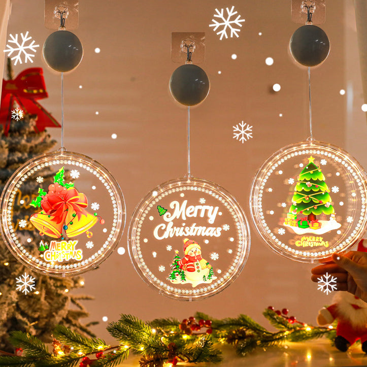 Moderne Art Deco Batterie PS Runde Bemalte Weihnachtsmann Weihnachtsbaum Glocke Rentier Schnee Saugnapf LED Wandleuchte Dekoration Licht Für Esszimmer 