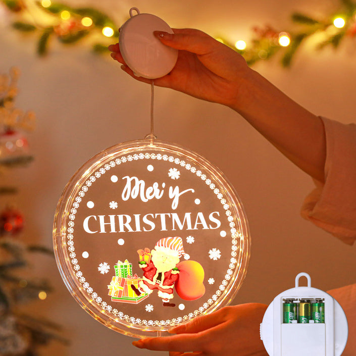 Moderne Art Deco Batterie PS Runde Bemalte Weihnachtsmann Weihnachtsbaum Glocke Rentier Schnee Saugnapf LED Wandleuchte Dekoration Licht Für Esszimmer 