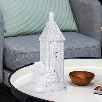 Contemporary Nordic Battery Ceramic Pointed House Christmas Tree LED Table Lamp Night Light For Bedroom