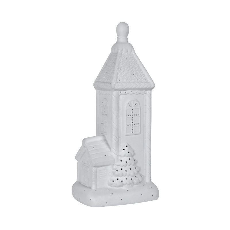 Contemporary Nordic Battery Ceramic Pointed House Christmas Tree LED Table Lamp Night Light For Bedroom