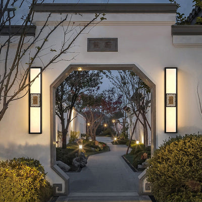 Traditionelle chinesische wasserdichte Kupfer-Imitat-Marmor-Rechteckige Glückswolke LED-Wandlampenleuchte für Außenbereich 
