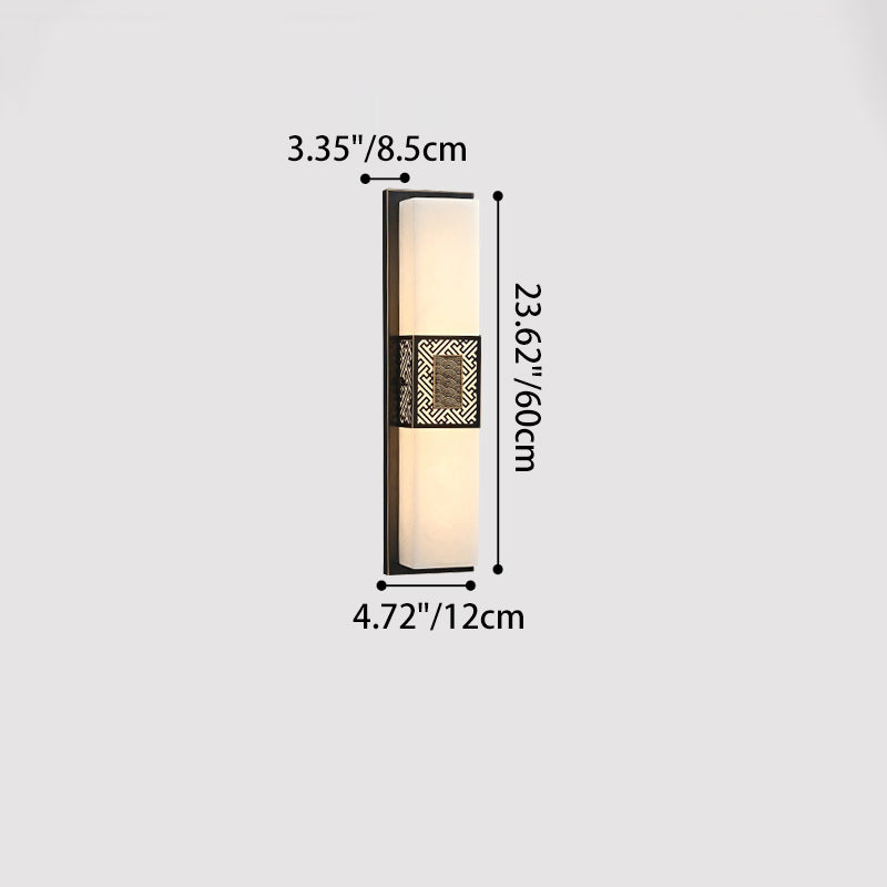 Traditional Chinese Waterproof Copper Imitation Marble Rectangular Lucky Cloud LED Wall Sconce Lamp For Outdoor Patio