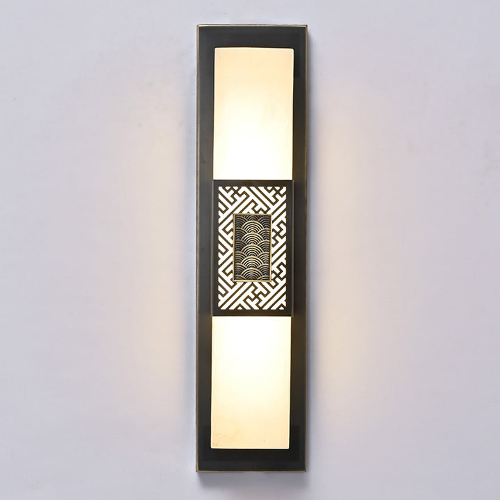 Traditional Chinese Waterproof Copper Imitation Marble Rectangular Lucky Cloud LED Wall Sconce Lamp For Outdoor Patio
