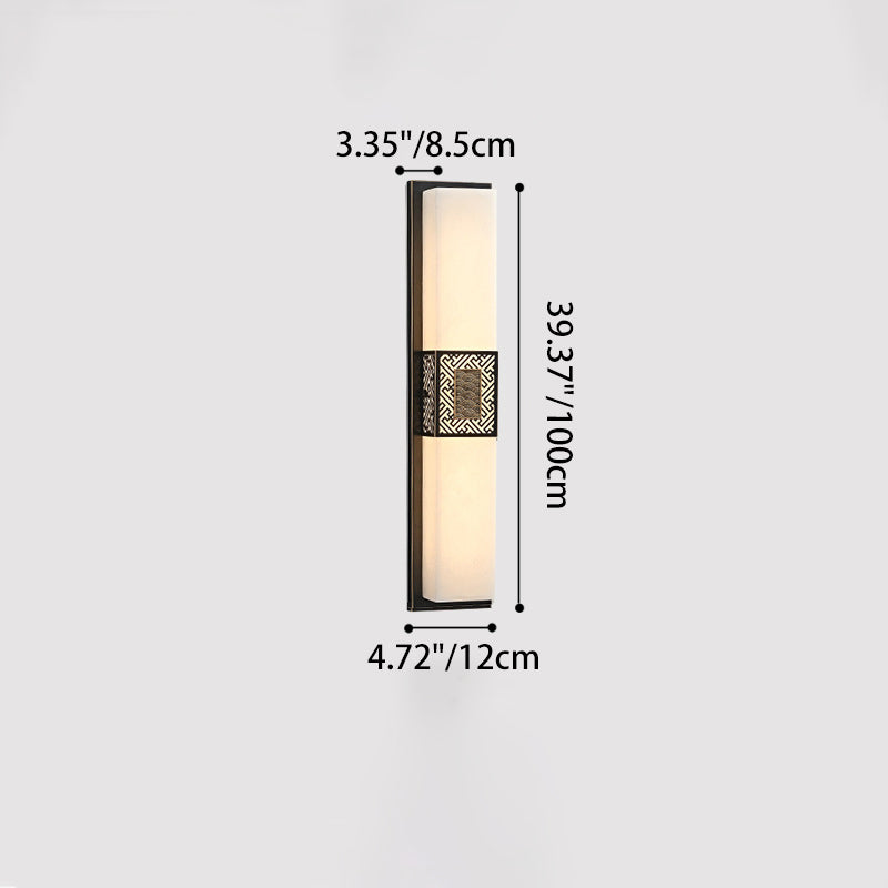 Traditional Chinese Waterproof Copper Imitation Marble Rectangular Lucky Cloud LED Wall Sconce Lamp For Outdoor Patio