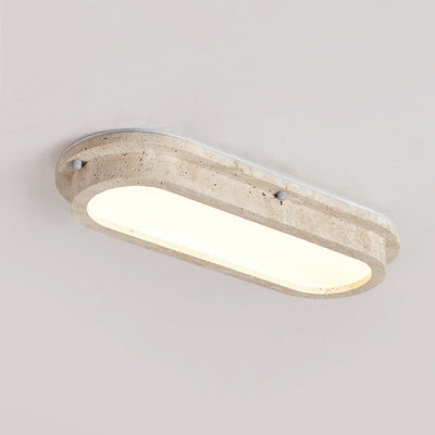 Traditional Japanese Travertine Acrylic Strip Elliptical LED Flush Mount Ceiling Light For Hallway