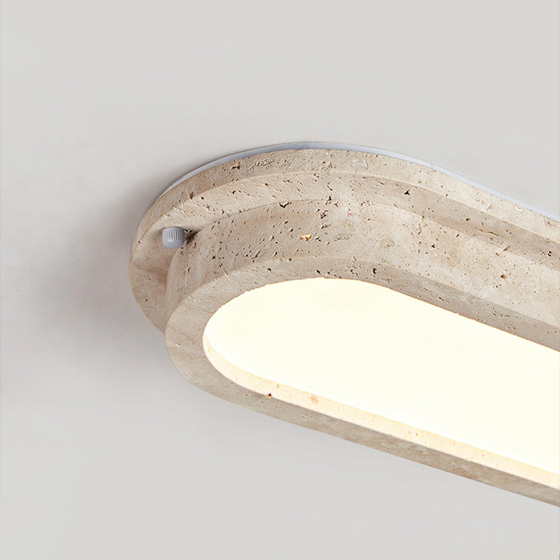 Traditional Japanese Travertine Acrylic Strip Elliptical LED Flush Mount Ceiling Light For Hallway