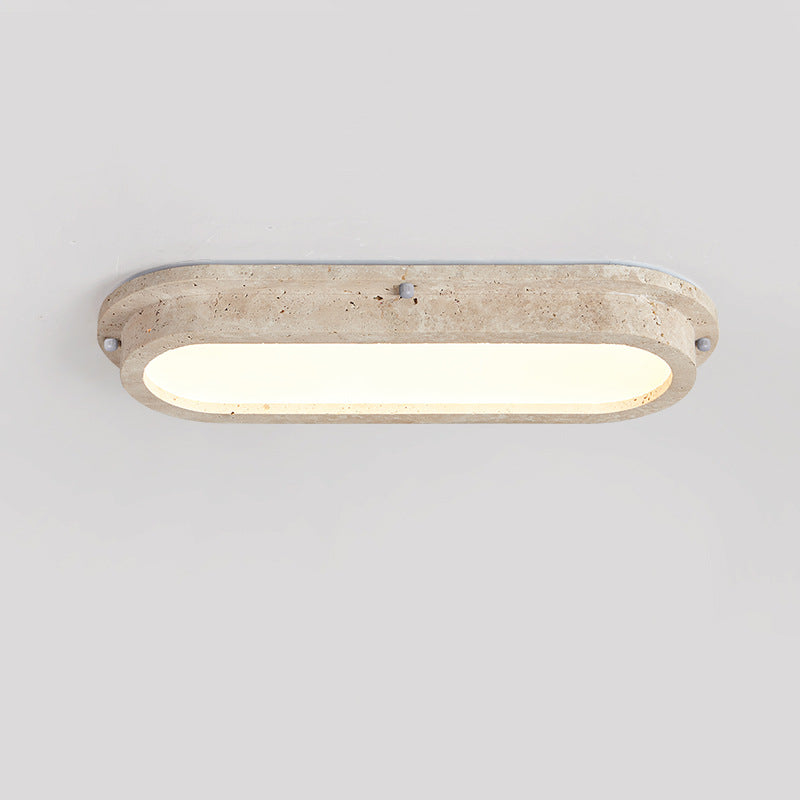 Traditional Japanese Travertine Acrylic Strip Elliptical LED Flush Mount Ceiling Light For Hallway