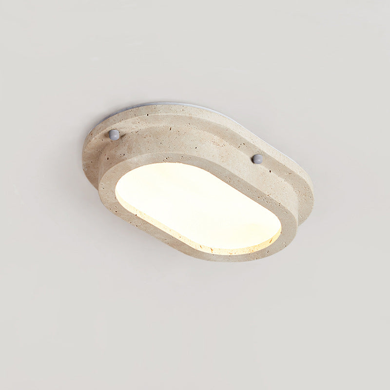 Traditional Japanese Travertine Acrylic Strip Elliptical LED Flush Mount Ceiling Light For Hallway