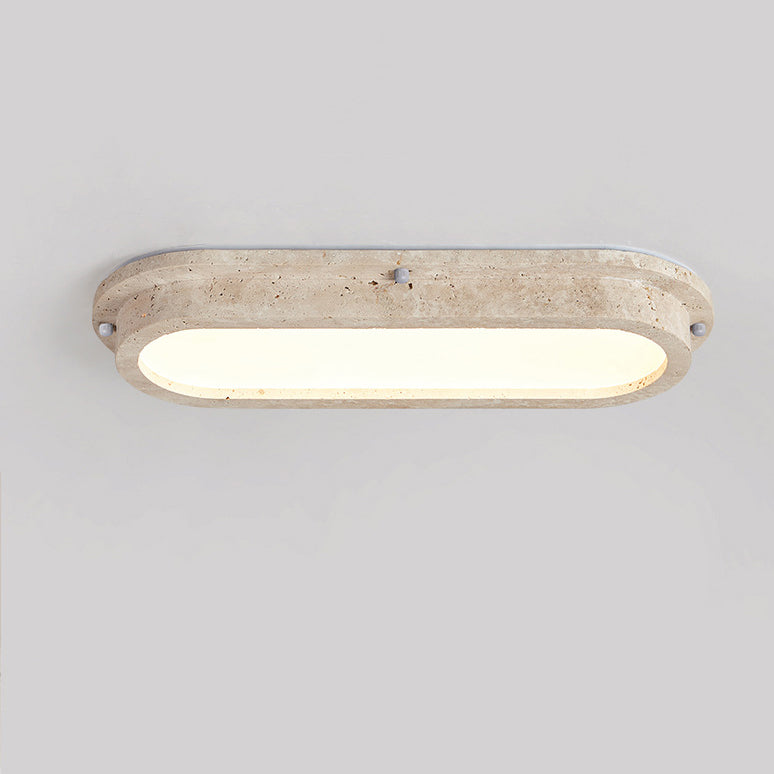 Traditional Japanese Travertine Acrylic Strip Elliptical LED Flush Mount Ceiling Light For Hallway