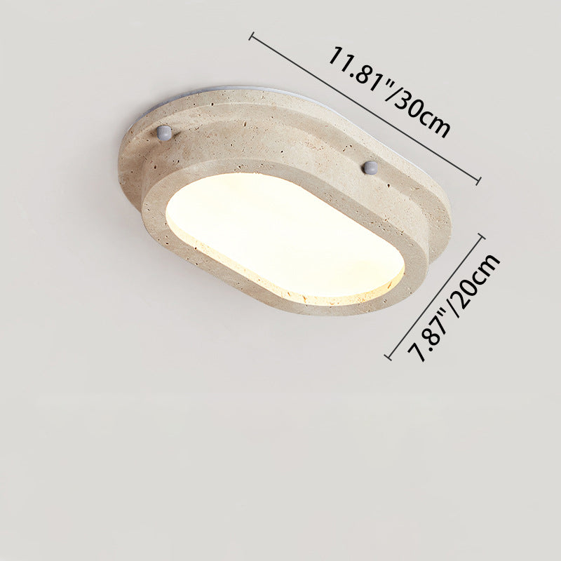 Traditional Japanese Travertine Acrylic Strip Elliptical LED Flush Mount Ceiling Light For Hallway