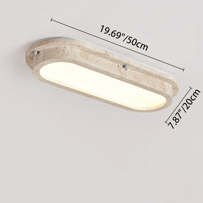 Traditional Japanese Travertine Acrylic Strip Elliptical LED Flush Mount Ceiling Light For Hallway