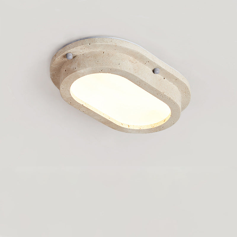 Traditional Japanese Travertine Acrylic Strip Elliptical LED Flush Mount Ceiling Light For Hallway