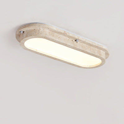 Traditional Japanese Travertine Acrylic Strip Elliptical LED Flush Mount Ceiling Light For Hallway