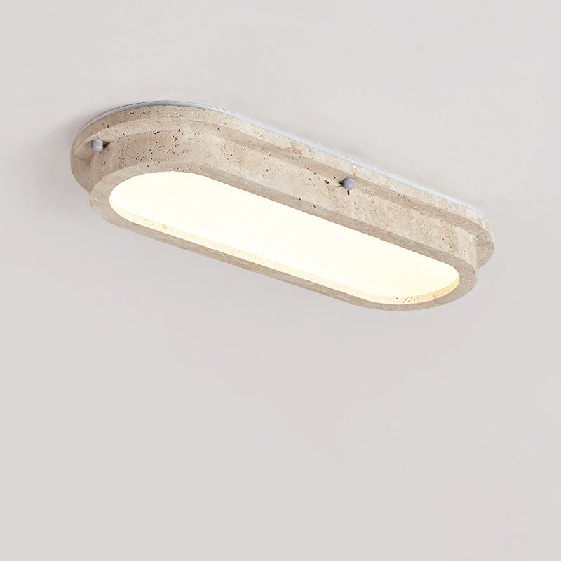 Traditional Japanese Travertine Acrylic Strip Elliptical LED Flush Mount Ceiling Light For Hallway