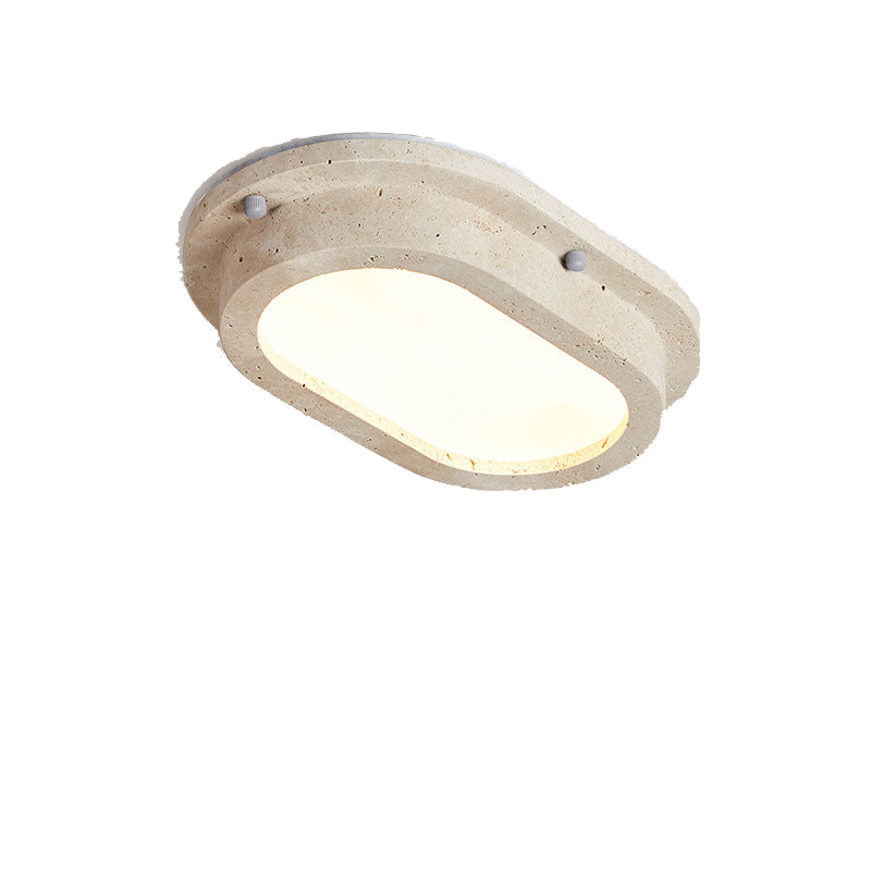 Traditional Japanese Travertine Acrylic Strip Elliptical LED Flush Mount Ceiling Light For Hallway