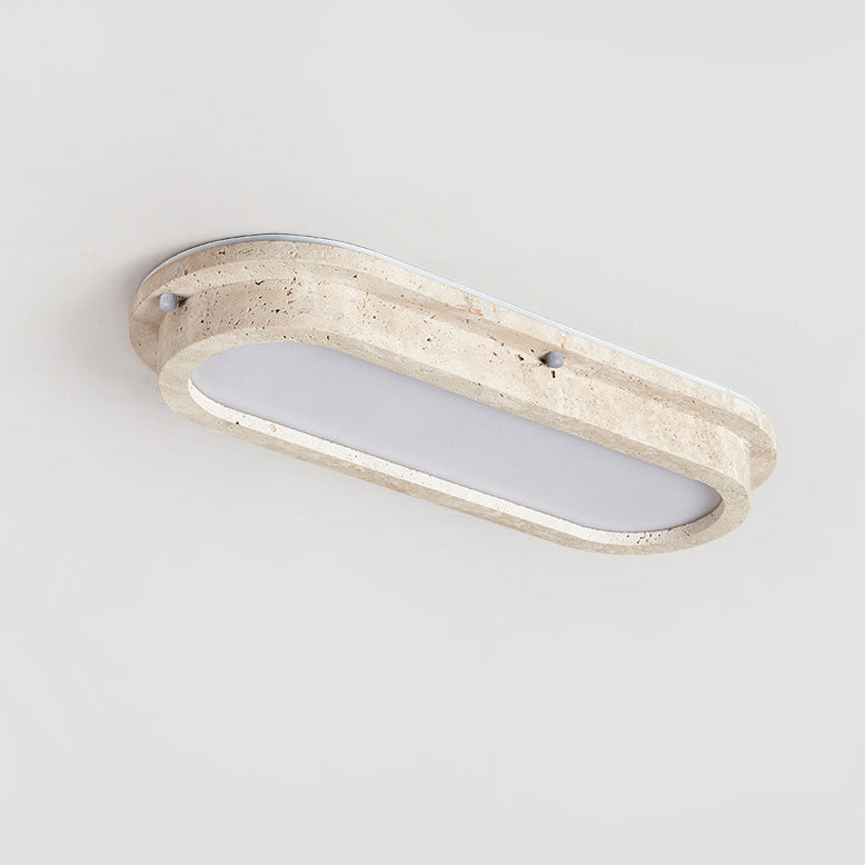 Traditional Japanese Travertine Acrylic Strip Elliptical LED Flush Mount Ceiling Light For Hallway