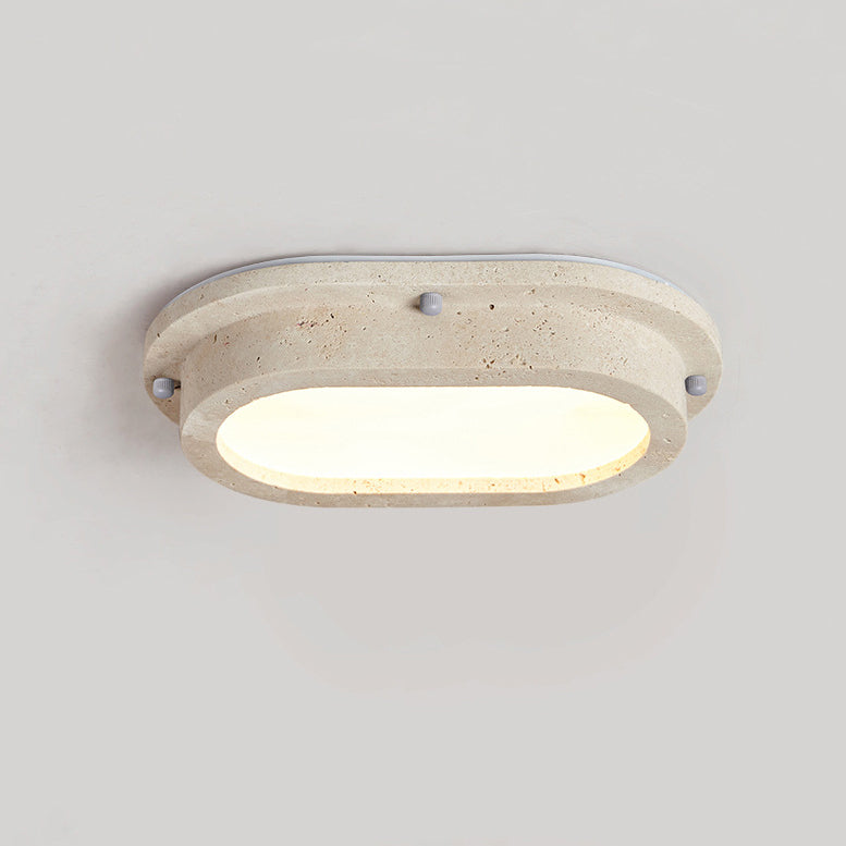 Traditional Japanese Travertine Acrylic Strip Elliptical LED Flush Mount Ceiling Light For Hallway