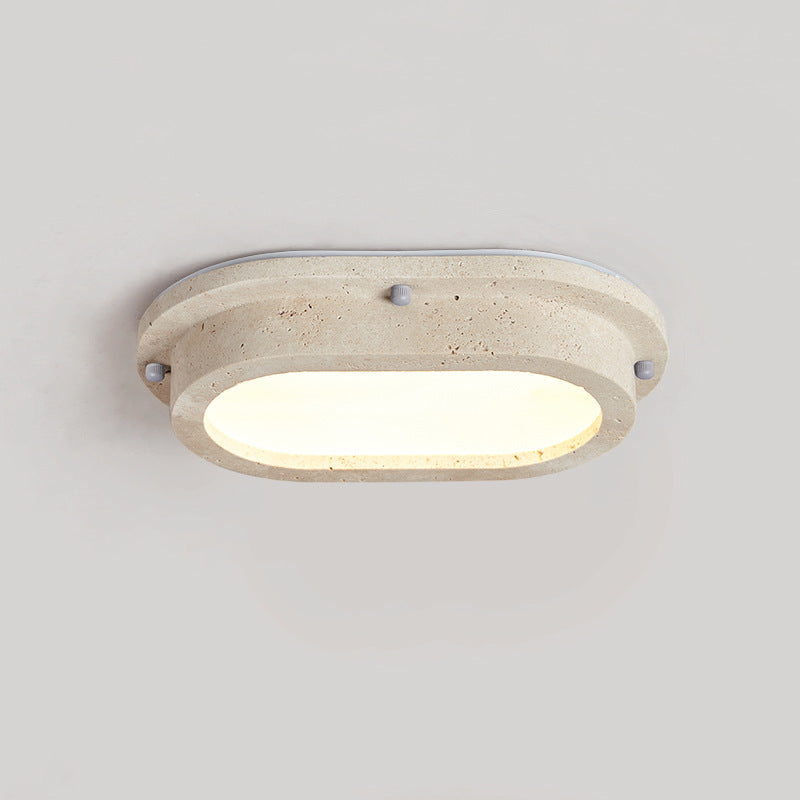 Traditional Japanese Travertine Acrylic Strip Elliptical LED Flush Mount Ceiling Light For Hallway