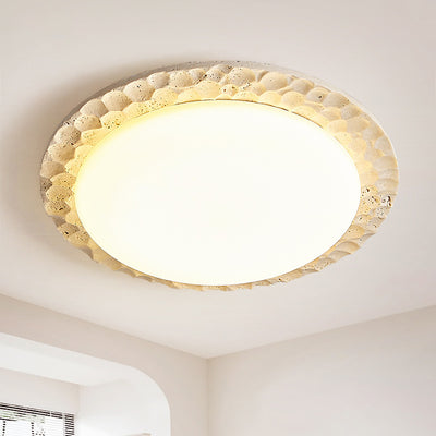 Contemporary Nordic Travertine Acrylic Round Sand Dune Texture LED Flush Mount Ceiling Light For Bedroom