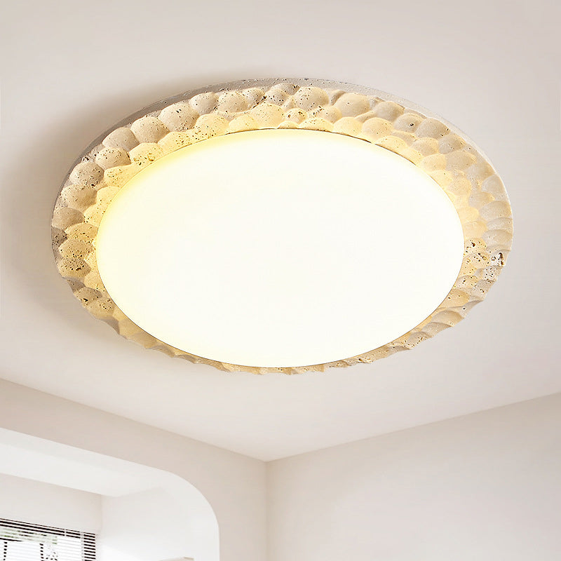 Contemporary Nordic Travertine Acrylic Round Sand Dune Texture LED Flush Mount Ceiling Light For Bedroom