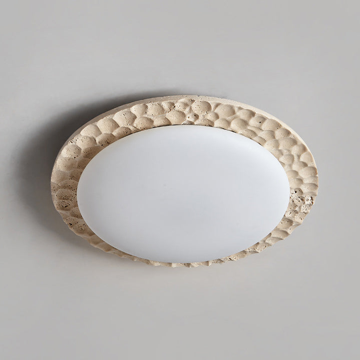 Contemporary Nordic Travertine Acrylic Round Sand Dune Texture LED Flush Mount Ceiling Light For Bedroom