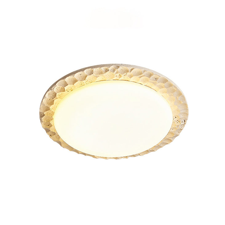 Contemporary Nordic Travertine Acrylic Round Sand Dune Texture LED Flush Mount Ceiling Light For Bedroom