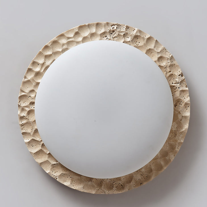 Contemporary Nordic Travertine Acrylic Round Sand Dune Texture LED Flush Mount Ceiling Light For Bedroom