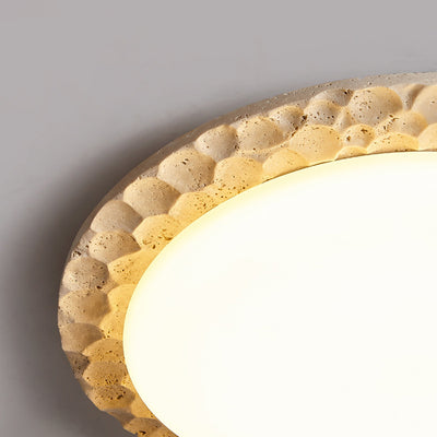 Contemporary Nordic Travertine Acrylic Round Sand Dune Texture LED Flush Mount Ceiling Light For Bedroom
