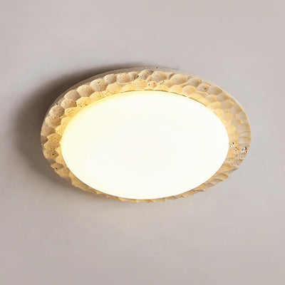 Contemporary Nordic Travertine Acrylic Round Sand Dune Texture LED Flush Mount Ceiling Light For Bedroom