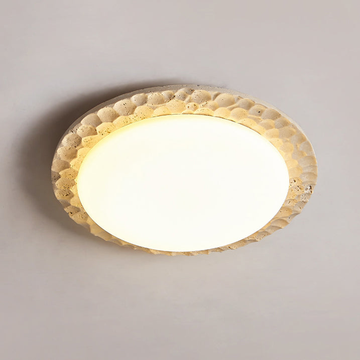 Contemporary Nordic Travertine Acrylic Round Sand Dune Texture LED Flush Mount Ceiling Light For Bedroom