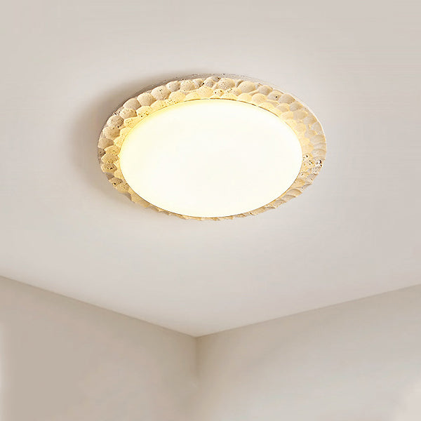 Contemporary Nordic Travertine Acrylic Round Sand Dune Texture LED Flush Mount Ceiling Light For Bedroom
