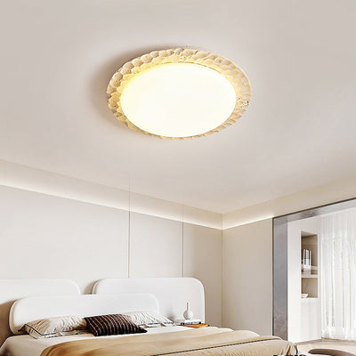 Contemporary Nordic Travertine Acrylic Round Sand Dune Texture LED Flush Mount Ceiling Light For Bedroom