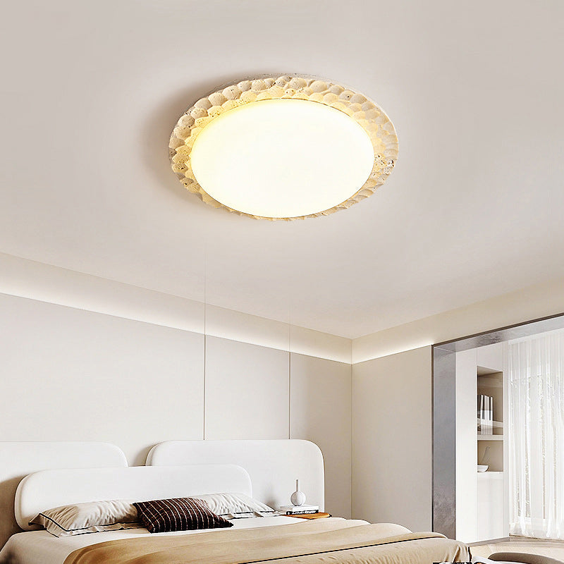 Contemporary Nordic Travertine Acrylic Round Sand Dune Texture LED Flush Mount Ceiling Light For Bedroom