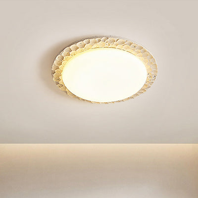 Contemporary Nordic Travertine Acrylic Round Sand Dune Texture LED Flush Mount Ceiling Light For Bedroom