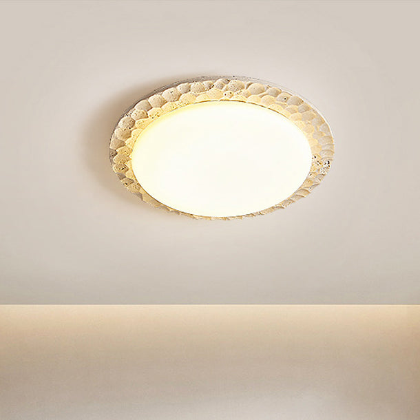 Contemporary Nordic Travertine Acrylic Round Sand Dune Texture LED Flush Mount Ceiling Light For Bedroom
