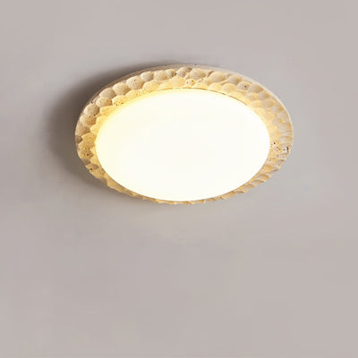 Contemporary Nordic Travertine Acrylic Round Sand Dune Texture LED Flush Mount Ceiling Light For Bedroom