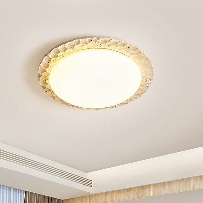 Contemporary Nordic Travertine Acrylic Round Sand Dune Texture LED Flush Mount Ceiling Light For Bedroom
