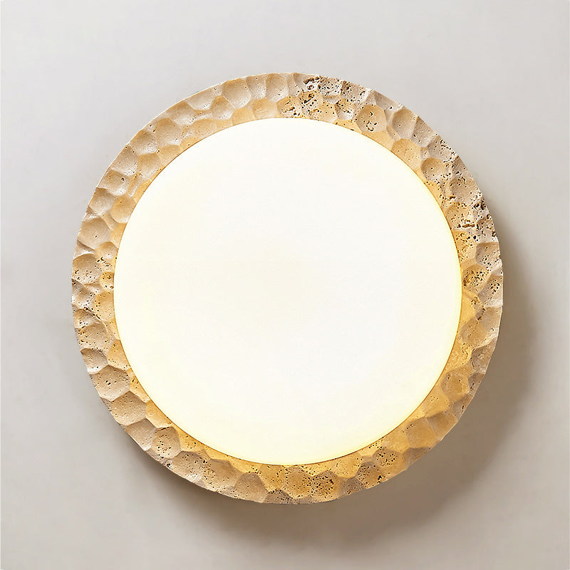 Contemporary Nordic Travertine Acrylic Round Sand Dune Texture LED Flush Mount Ceiling Light For Bedroom