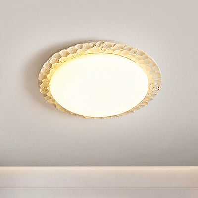 Contemporary Nordic Travertine Acrylic Round Sand Dune Texture LED Flush Mount Ceiling Light For Bedroom