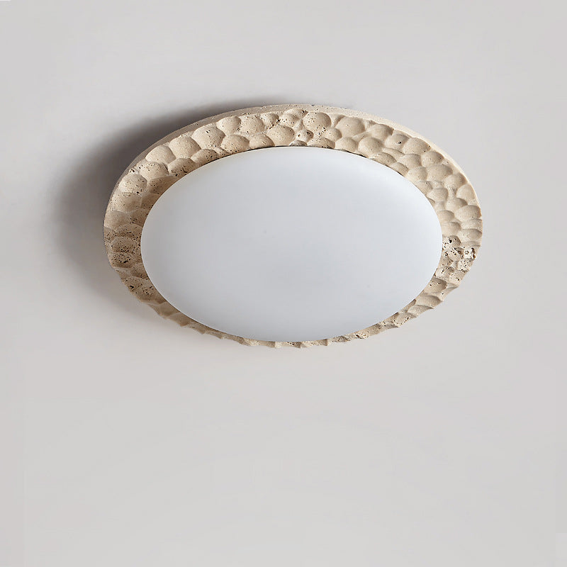 Contemporary Nordic Travertine Acrylic Round Sand Dune Texture LED Flush Mount Ceiling Light For Bedroom