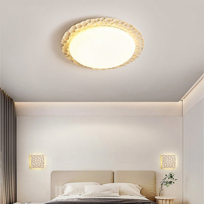 Contemporary Nordic Travertine Acrylic Round Sand Dune Texture LED Flush Mount Ceiling Light For Bedroom