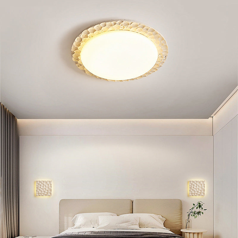 Contemporary Nordic Travertine Acrylic Round Sand Dune Texture LED Flush Mount Ceiling Light For Bedroom