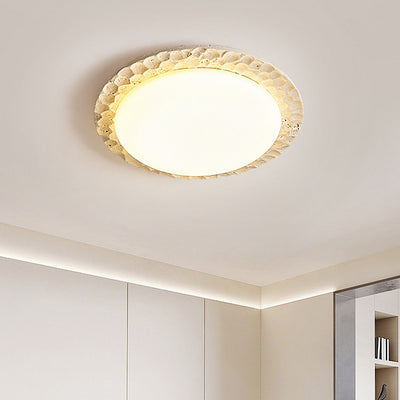 Contemporary Nordic Travertine Acrylic Round Sand Dune Texture LED Flush Mount Ceiling Light For Bedroom