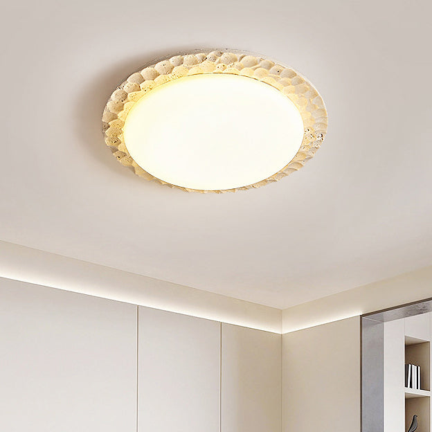 Contemporary Nordic Travertine Acrylic Round Sand Dune Texture LED Flush Mount Ceiling Light For Bedroom