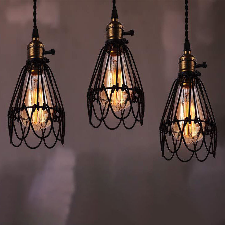 Suspension Luminaire à 1 Lumière en Forme de Cage en Fer Industrielle Contemporaine pour Salle à Manger 