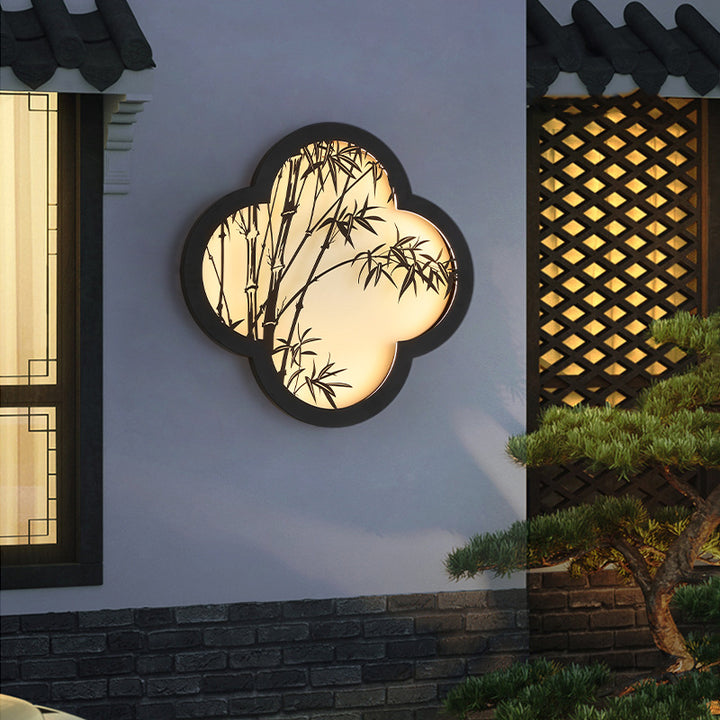 Traditional Chinese Solar Waterproof Bamboo Leaf Iron Acrylic LED Wall Sconce Lamp For Outdoor Patio