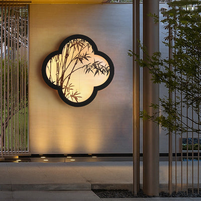 Traditionelle chinesische Solar-Wasserdichte Bambusblatt-Eisen-Acryl-LED-Wandlampe für den Außenbereich 