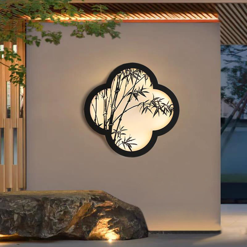 Traditionelle chinesische Solar-Wasserdichte Bambusblatt-Eisen-Acryl-LED-Wandlampe für den Außenbereich 