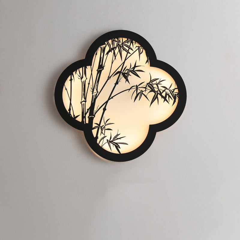 Traditionelle chinesische Solar-Wasserdichte Bambusblatt-Eisen-Acryl-LED-Wandlampe für den Außenbereich 